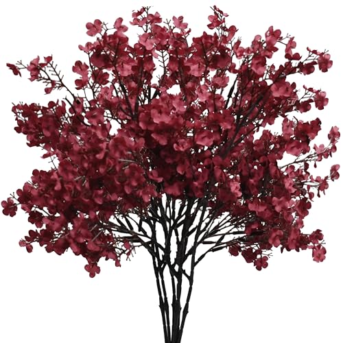 Mandy's 6 Bundles Artificial Burgundy Baby’s Breath Flowers | 18.5 Inch Silk Gypsophila European Style Modern Home Decor Centerpiece Neutral Wedding Flower Arrangements - color: Burgundy