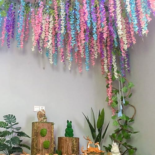 WEISPARK Wisteria Hanging Flowers - 12 Pieces 3.75 Feet/Piece Artificial Wisteria Vine Fake Ratta Hanging Garland Silk Flowers for Home Party Wedding Decor - color: Blue