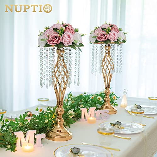 NUPTIO Flower Balls for Table Centerpieces: Dusty Pink White Fake Flowers | for Wedding Party Decor - 2 Pcs 9.5 inch Artificial Rose Bouquet Arrangements for Birthday Decorations - color: Dusty Rose & White, size: 2 Pcs