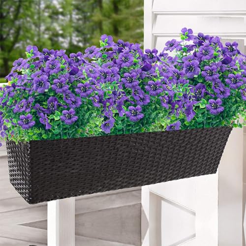 8 Bundles Outdoor Artificial Fake Flowers,UV Resistant Fake Flower No Fade Faux Plants Plastic Flowers for Home Inside and Outside Garden Patio Decor(Purple) - color: Purple, size: 8 Bundles