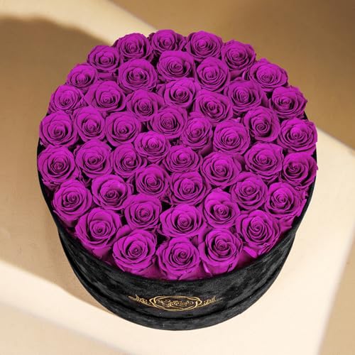 Prifroti 47 Flowers in a Luxury Suede Box, Birthday Gifts for Women, Preserved Flowers, Mothers Day Roses Gift for Mom, Bossy Pink - color: Bossy Pink, size: 47 Roses