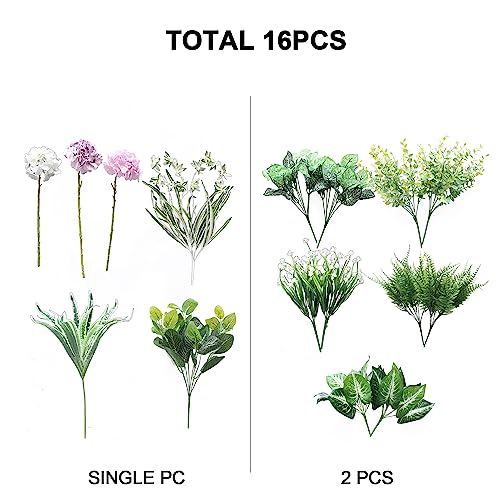PARTY JOY 18 Bunches Fake Plants Outdoor, Fake Bushes UV Resistant Artificial Flowers Hydrangea Flowers Greenery Shrubs Faux Greenery for Outdoor Garden Patio Front Porch Yard Decor - color: Hydrangea