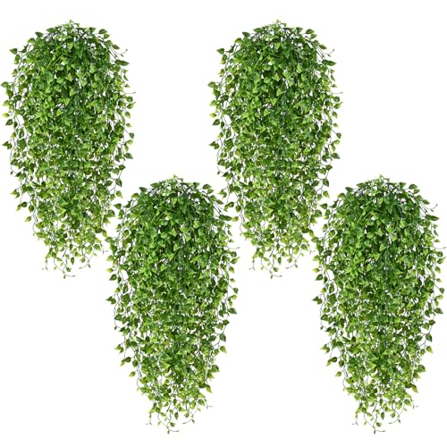 Waipfaru 4Pcs Artificial Hanging Plants, Fake Vines Boston Ivy Fake Hanging Plants for Outdoors UV Resistant Ivy Artificial Plants Faux Plants Indoor Living Room Boho Wall Porch Shelf Decor - color: Boston Ivy, size: 4Pcs Plants