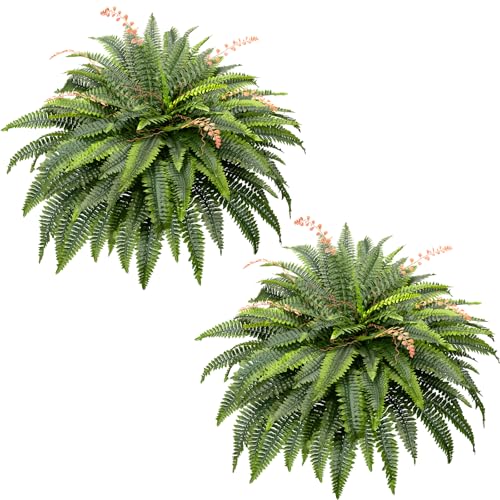 CQURE 50" Large Fake Fern Artificial Ferns for Outdoors,96 Branches Set of 2 Realistic Artificial Boston Ferns Bush Plant for Indoor Outdoor Garden Porch Decor - size: 50" 96 Leaves-2pc