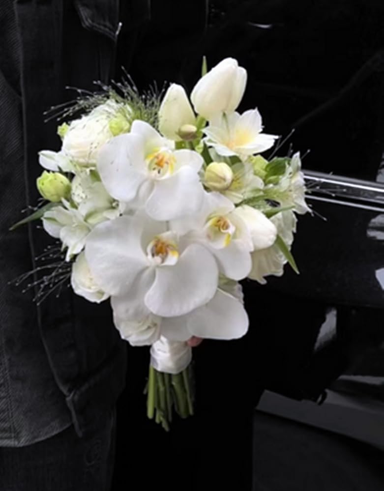 Rikyo 8 Heads Faux Orchid,40" Bouquets 2 Stem Phalaenopsis No Fade Petals Fake Flowers Forever Plants for Home Decoration, Office Decor,Wedding Party Decoration (White) - color: White