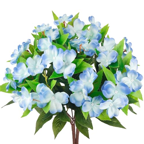 2 Pcs Artificial Impatiens Flowers for Outdoors Faux Impatiens Bushes Blue Silk Flowers Greenery Artificial Impatiens Bouquet for Patio Lawn Garden Pot Hanging Basket Porch Decoration - color: Blue
