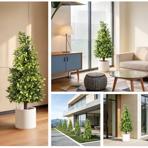 3FT Artificial Cedar Topiary Tree with Detachable Pot and Ground Stake, UV Resistant Faux Pine Shrubs Fake Plants for Outdoor Indoor Front Porch Home Decor - color: Cedar Trees Pot and Ground Stake 3ft