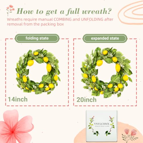 YNYLCHMX 20" Wreaths for Front Door, Artificial Floral Lemon Wreath with Green Eucalyptus Leaves, Green Foliage Wreath for Wall Window Farmhouse Party Holiday Home Decor - color: Lemon