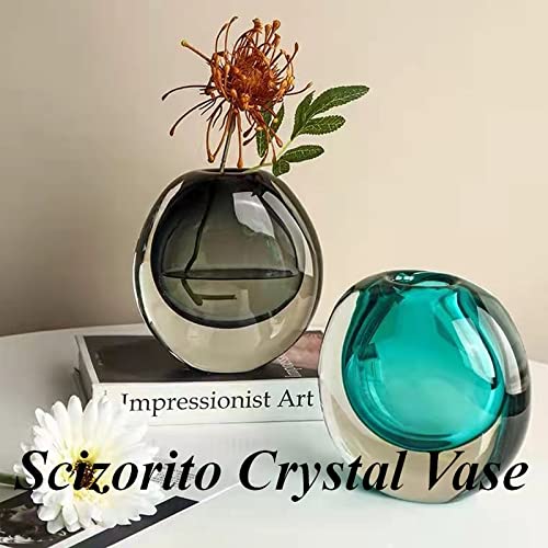Crystal Vase, Modern Decorative Vase, Minimalist Floral Vase, Light Luxury Style for Home Decor, Centerpiece, Office, Pampas Grass, Dried Flowers, Flowers and Buds (Blue) - color: Blue