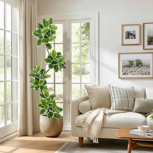 Garvee Fiddle Leaf Fig Tree Artificial Indoor, Faux Floor Plant, 7FT Tall Fake Plant with Planter and Pebbles, Artificial Trees for Home Decor Indoor,Tall Fake Tree for Housewarming - size: 7ft