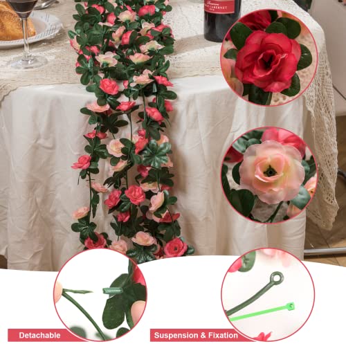 MARTINE MALL Flower Garland - 5 Strand 41Ft Rose Vines for Bedroom Decor, Pink Rose Floral Garland for Table, Birthday, Wedding, Party, Garden Wall Decor - color: Pink, size: 5 Packs