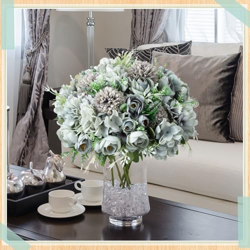 Tigeen Peonies Artificial Flowers Faux Roses Silk Flowers Hydrangea Artificial Bouquet for Wedding Table Centerpiece Floral Vase Home Office Bridal Decor(Pastel Blue,24 Bundles) - color: Pastel Blue