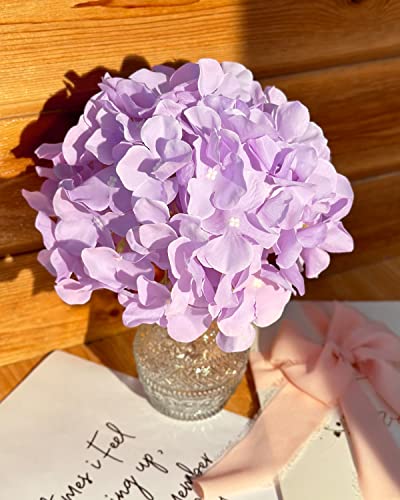 DuHouse 8.7" Silk Hydrangea Flower Heads with Stems Fake Hydrangeas Flowers for DIY Wedding Centerpiece Home Decor,Pack of 6(Lilac) - color: Lilac