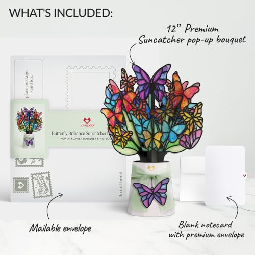 Lovepop Butterfly Brilliance Suncatcher Bouquet - 3D Pop Up Paper Flower Bouquet for Mom, Her, Him, Women (Mother's Day, Birthday, Thank You, Get Well) 12 Inch - color: Butterfly Brilliance Suncatcher Bouquet