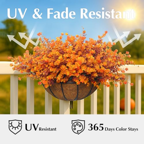 Artificial Mums for Outdoors, 12 Bundles Faux Mums for Fall Planters,Uv Resistant Eucalyptus Artificial Fake Flowers Plants, Realistic Fall Decor for Porch, Patio, Yard (Fall Stems) - color: Yellowleaf