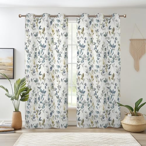 Renaiss Botanical Herbs Blackout Curtains, Vintage Eucalyptus Leaf Thermal Insulated Bedroom Window Curtains, Classical Gray Plants Window Curtains for Kitchen, 45" L x 29" W 2 Panel Set - color: Vine, size: 29"W x 45"L (Pack of 2)