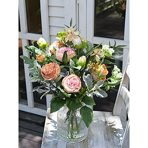 FiveSeasonStuff Vintage Dusty Coral Pink Peonies — Artificial Silk Flowers with Intentional Aged, Naturally Textured Petals, 6 Stems - color: Dusty Coral Pink (6 Stems)