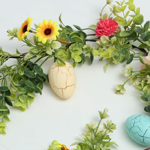 6ft Prelit Easter Garland with Easter Eggs and Flowers, Artificial Spring Greenery Floral Vine for Mantle, Table and Home Decor