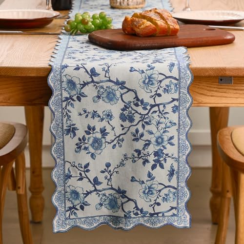 HunnmingRe 71x12 Inch Chinoiserie Table Runner Blue and White Floral Table Runner Vintage Chinoiserie Decor Summer Outdoor Tablecloth Decorative Dinner Tablecloth for Home Dining Kitchen Party Decor - color: Blue