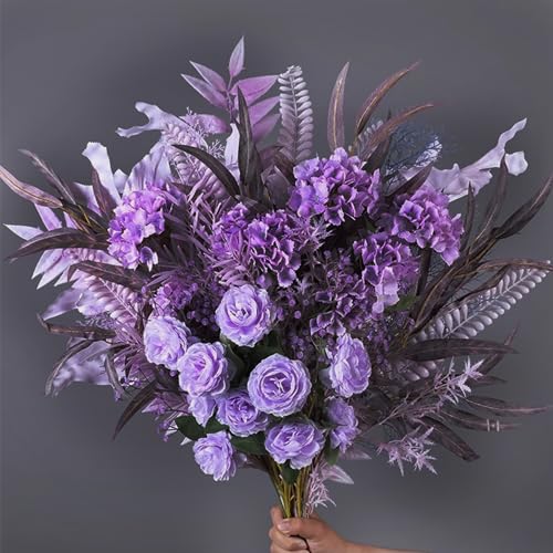 FagusHome Silk Hydrangea Heads 36 Pcs Artificial Flowers Heads and 3 Dozens Stems Fake Hydrangea Flowers with Stems for Home Wedding Decor (Purple) - color: Purple
