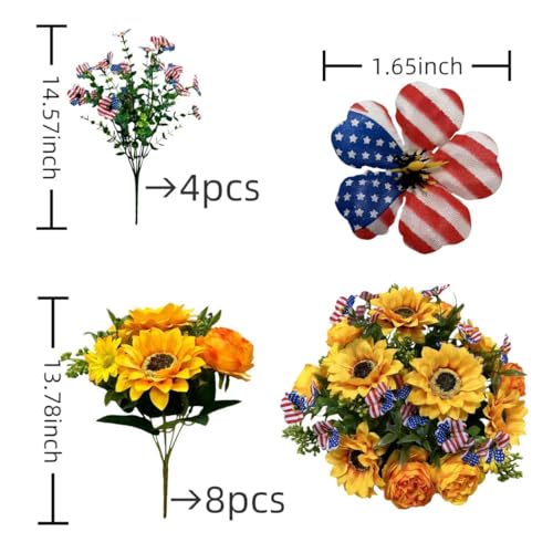 8 Faux Silk Peonies with 4 Free Silver Dollar Eucalyptus Stems, Multi-Color Floral Decor for Home, Courtyard, Wedding & Hotel (Yellow, 12) - color: 8xiangrikuiyellow +4anshuye, size: 12 pack