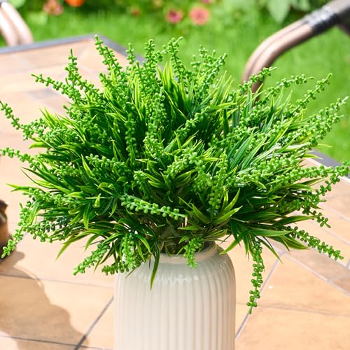 PONKING Imitation Berry Grass Branches Artificial Stems 12 Bundles Greenery Fake Plants for Home Office Flowers Bouquet Centerpiece Wedding Decoration, Christmas Decor, DIY Gift Box Embellishment - color: A Green Imitation Berry Grass Branches 12pcs