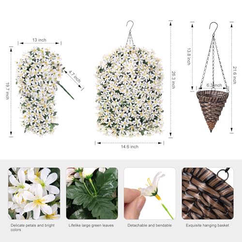 Hoppwodd Artificial Flower for Outdoors 4pcs Fake Lily Hanging Flower Baskets for Outside UV Resistant Silk Faux Long Trailing Vines for Garden Porch Patio, White - color: White