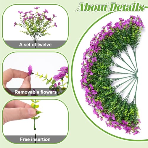Ammyoo Artificial Faux Hanging Plants Flowers Basket for Spring Outdoor Decoration, Fake Silk Daisy UV Resistant Look Real with Eucalyptus Leaves Summer Outside Decor for Home Patio Garden - color: Purple