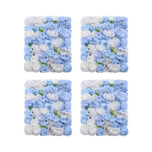 4pcs 3D Artificial Flower Wall Panels - Blue White Backdrop 24 x 16 Inch - Realistic Fake Flower Background Decor for Wedding, Birthday Party and Baby Shower - color: 4pcs, Blue + White