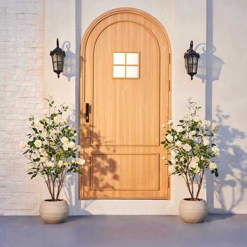VeriNatural Fake Rose Plants,4Ft(48") Orange Artificial Roses,UV-Resistant Faux Silk Flowers for Indoor Outdoor,Potted Faux Trees for Home Decor, Courtyard,Patio, Front Porch Topiary Set of 2 - color: Yellow, size: 4ft