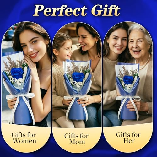 Preserved Flowers for Delivery,Blue Rose Bouquet Gift for Women and Mom,Preserved Flowers Bouquet,Birthday Flowers Gifts for Her Grandma Wife Friends,Roses Gift Valentine’s Day Mothers Day Anniversary - color: Blue-bouquet