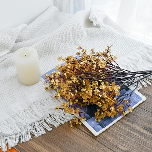 ONLY ART Gold Silk Baby’s Breath Flowers – 6 Bundles, 18.7" Faux Florals with Flexible Stems for New Year and Valentine's Day Elegant Home, Wedding & Event Décor - color: Gold