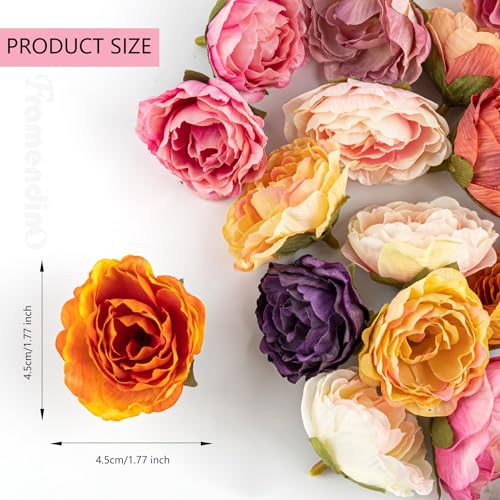 Framendino, 30 Pack Fake Roses Artificial Peony Heads Bulk Small Flowers Head Colorful Mini Peonies Silk Flower for Crafts