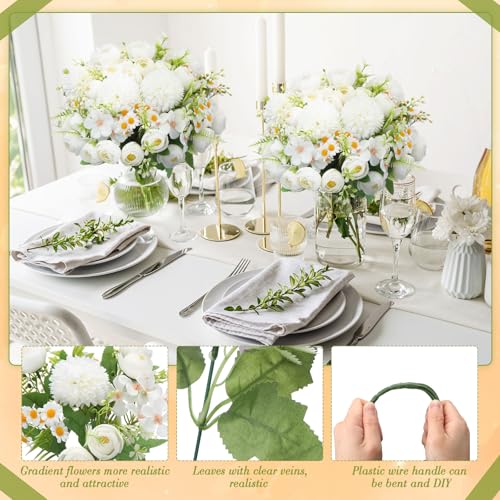 Tigeen Peonies Artificial Flowers Faux Roses Silk Flowers Hydrangea Artificial Bouquet for Wedding Table Centerpiece Floral Vase Home Office Bridal Decor(Pure White,12 Bundles) - color: Pure White