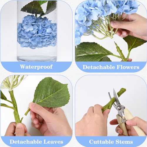 Artflower 8Pcs Real Touch Hydrangea Artificial Flowers, 22.5'' Blue Full Latex Faux Hydrangea Flowers for Home Floral Arrangements Wedding Bouquets Kitchen Table Centerpiece Decorations - color: Blue, size: 8 Pcs