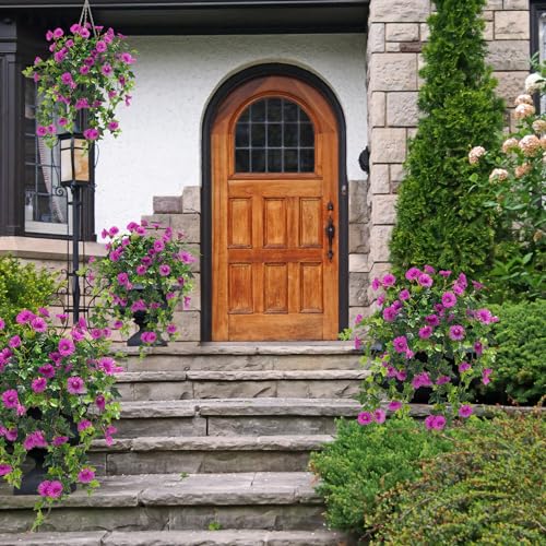 Ttranewsoo Artificial Flowers Faux Outdoor Plants Artificial Petunias for Outdoors Uv Resistant Fake Petunias Plants Hanging Flower Patio Decor Outside Basket Realistic Silk Plant No Pot(Purple 2pcs)