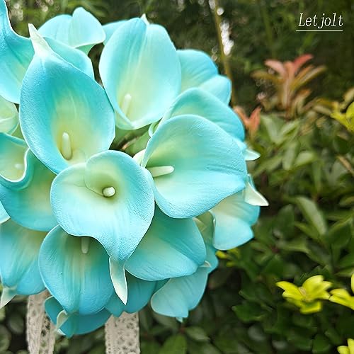 Letjolt Artificial Calla Lily Peacock Blue Flowers 20 Pieces | Artificial Flowers Bouquet, Wedding Bride Shower, Blessing Gift, Home Decoration, Faux Calla Lilies - color: Peacock-blue