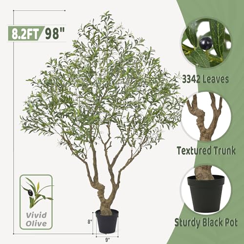 Roselywed Artificial Olive Tree 8.2FT with 3342 Leaves & 136 Olive Fruits Deluxe Tall Large Faux Silk Plant 98 Inch Black Pot for Indoor Home Office Porch Mall Hotel School Decor Housewarming Gift - size: 8.2ft