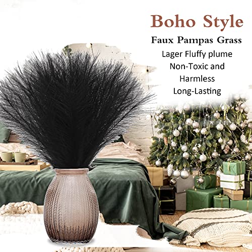 Black Pampas Grass Small, 30 Pcs 17" Faux Pampas Grass Short Decor, Pompas Grass Flower Arrangement and Vase Filler for Boho Home Wedding Decoration - color: Black, size: 17'' Tall
