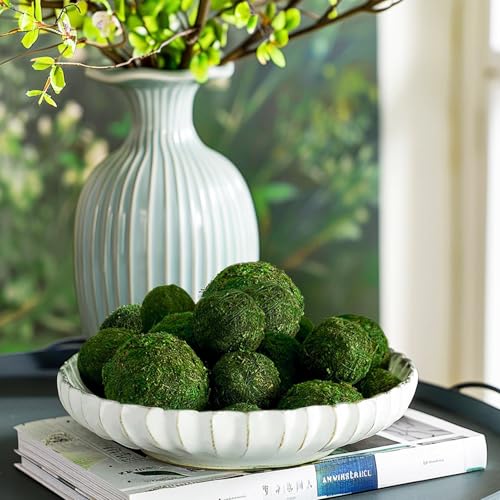 Biubee 18 Pack Decorative Faux Dried Moss Balls- 6pcs 3.1" Artificial Green Plant Mossy Globes+ 12pcs 2.2" Handmade Sphere Moss Gift for Home Dough Bowl Vase Chinoiserie Decors Party Wedding Display - size: S/L(18pcs)