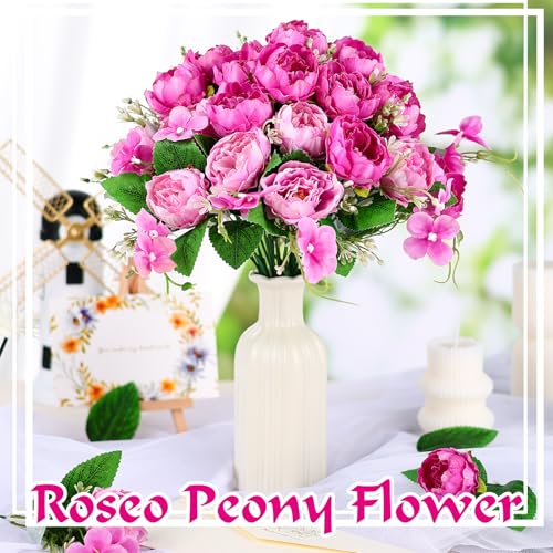 Olgaa 12 Bundles Peonies Artificial Flowers Fake Peony Bouquet Faux Peonies Flowers Bulk with Stems Flower Balls for Centerpiece Table Decorations Wedding Bridal Floral Arrangement (Rose Red) - color: Rose Red