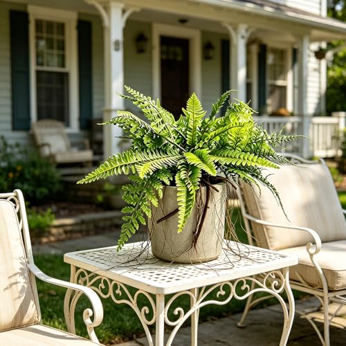 Hrobek 2 Pack Ferns Artificial Hanging Plants for Outdoor Fake Faux Fern Plants with Roots, UV Resistant Greenery Plants for Indoor Home Patio Porch Decor - color: Fern