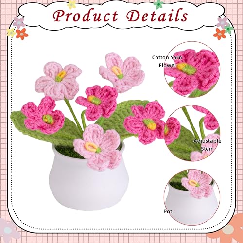 LAIDANLA Crochet Flowers Forget Me Not Small Gradient Pink Gifts for Women Handmade Anniversary Graduation Birthday Gifts for Mom Teacher Friends Coworker Knitted Flower Potted for Desk Accessories - color: Ombre Pink