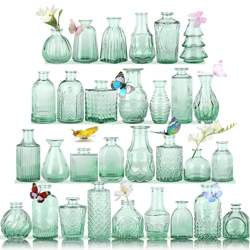 Glass Bud Vases in Bulk Set of 30 Pcs,Small Glass Vases for Flowers as Wedding Centerpieces for Tables,Clear Flower Vases Suitble for Wedding Decorations,Home Decor (Dark Green, 30 pcs) - color: Dark Green, size: 30 pcs