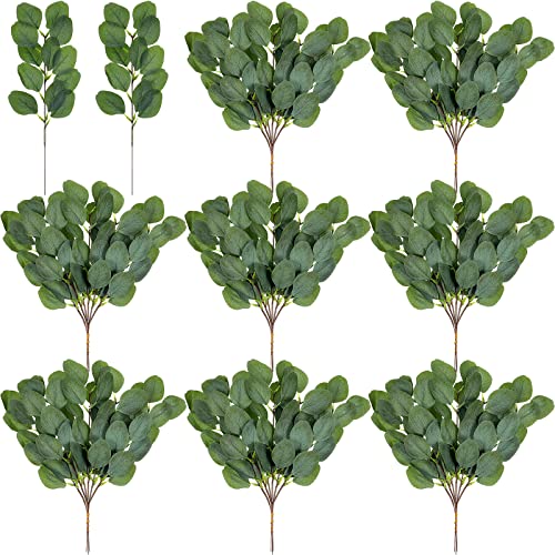 WILLBOND 50 Pcs Artificial Eucalyptus Stems, 3.8 Inch Faux Eucalyptus Leaves Mini Greenery Stems, Long Oval Plastic Greenery Picks for Wedding Bouquet, Vase Filler, Home Office Garden DIY Decor