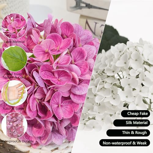 Jahe 4 Pcs Hydrangea Artificial Flowers, 20'' Tall Large Bloom Faux Hydrangea Flowers,Real Touch Fake Flowers, Bouquet Home Wedding Decor, DIY Floral Arrangement, Purplish Pink - color: Pink Purple