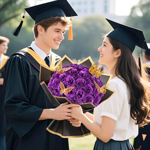Waipfaru Purple Glitter Roses Bouquet, DIY Flowers Bouquet, Birthday Gifts for Women Mom Grandma Wife Girlfriend, 24 Pcs Fake Rose for Valentines, Mothers Day, Anniversary, Graduation Gifts - color: Purple, size: 24pcs
