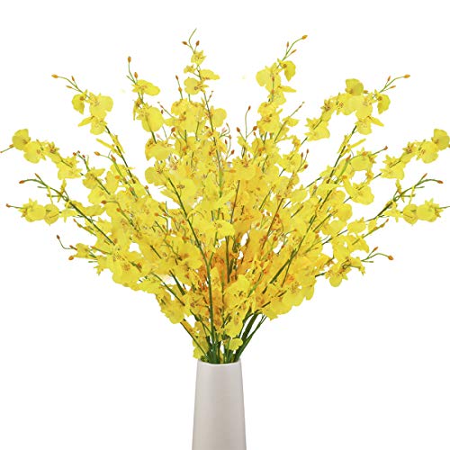 BOMAROLAN Artificial Orchid Silk Fake Flowers Faux Dancing Lady Orchids Stems Flower 10 Pcs Real Touch for Wedding Home Office Party Hotel Yard Decoration Restaurant Patio Festive Furnishing(Yellow) - color: Yellow
