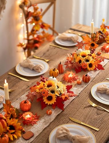 BLOSMON Fall Flowers Artificial for Decoration: 2 Pcs Fake Sunflower Maple Leaf Flower Balls for Thanksgiving Table Centerpieces - Faux Autumn Floral Arrangements for Home Decor