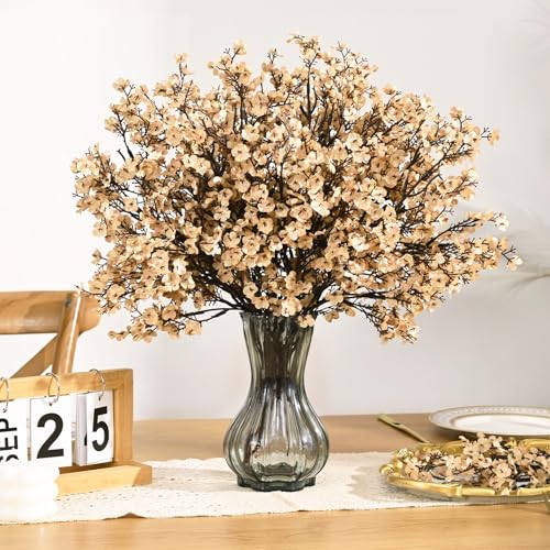 Waipfaru 15Pcs Fake Flowers Babys Breath Silk Artificial Beige Flowers Gypsophila Bouquets Bulk Real Touch Stems for Boho Home Living Room Decor DIY Floral Arrangement Table Centerpieces - color: Beige, size: 15pcs